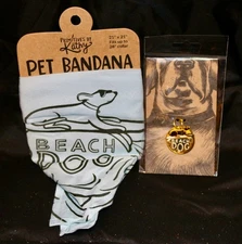 Primitives By Kathy Beach Dog Collar Charm and Bandana Set Pet Tag Gift Large