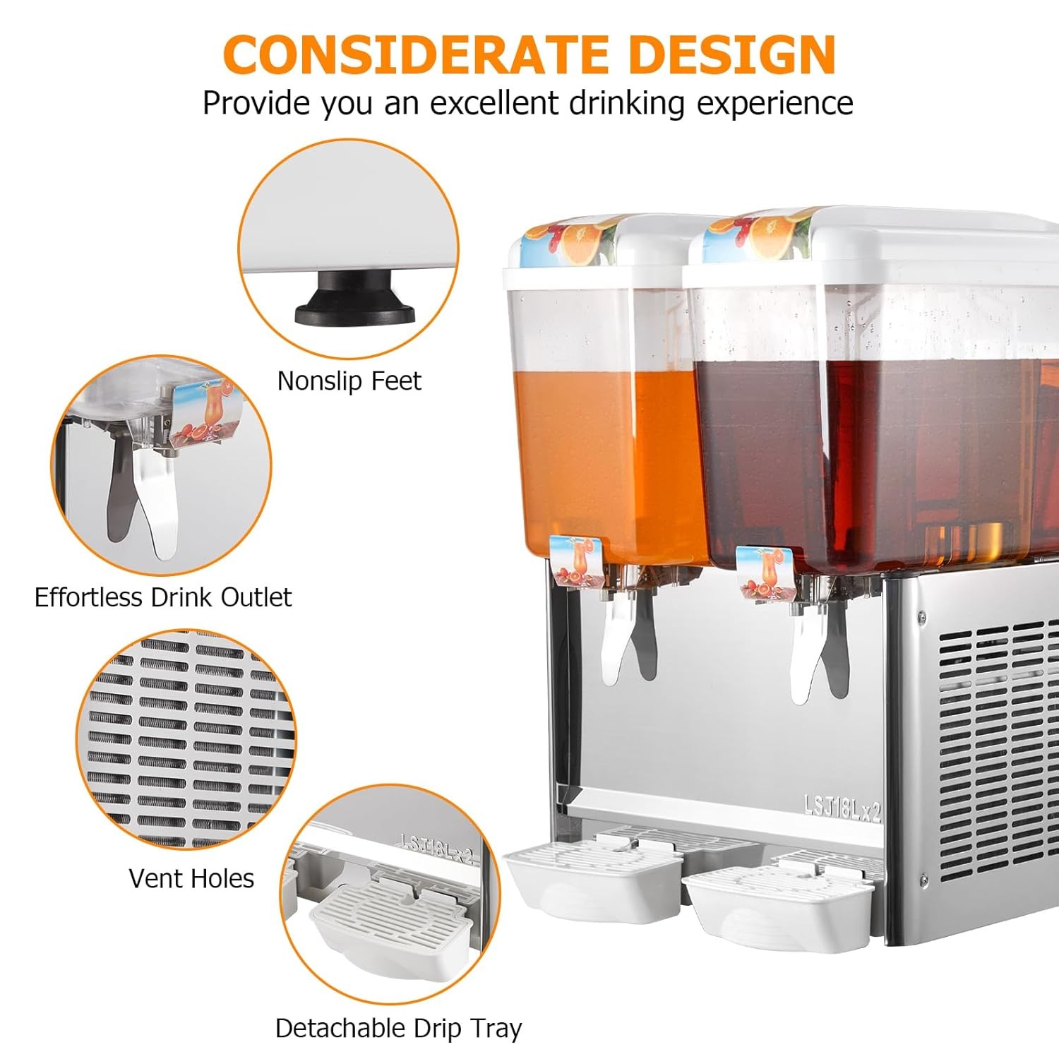 Commercial Cold Beverage Juice Dispenser Frozen Ice Drink 9.5 Gal 2 Tanks 280W