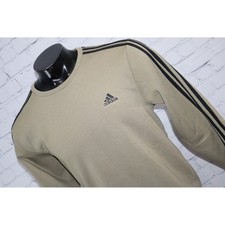 Adidas Sweatshirt Mens Large Green Primegreen Fleece 3-Stripe Crewneck H44049