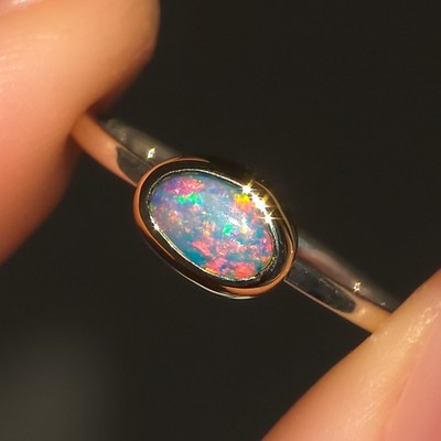 Two Tone 14k Gold + Silver Solid Australian Opal Ring, Coober Pedy 