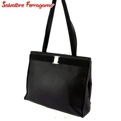 Salvatore Ferragamo Vara Black Lizard-Embossed Leather Tote Bag Preowned