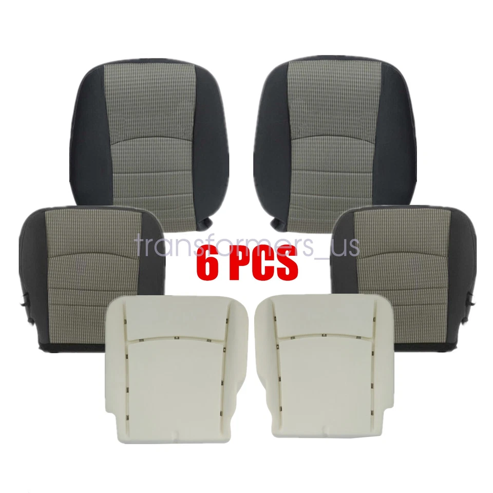 For 2009-2012 Dodge Ram Front Bottom + Top Seat Cover Gray With Foam Cushion Foto 2 de 4