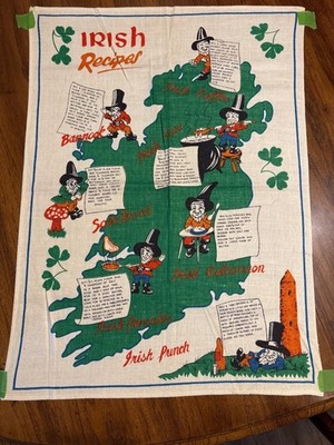 Vintage Irish Recipes Linen Map Design Kitchen Decor 30x22