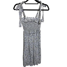  Reformation Dawson Linen Dress Floral Blue Pixie Blue M