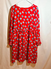 J.Crew Dress 22 Plus Red Blue Floral Long Sleeve Ruffle Waist Career Midi
