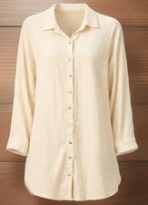 Women's Sabo Skirt Medium Cream Cotton Gauze Button Down Shirt Dress Coastal
