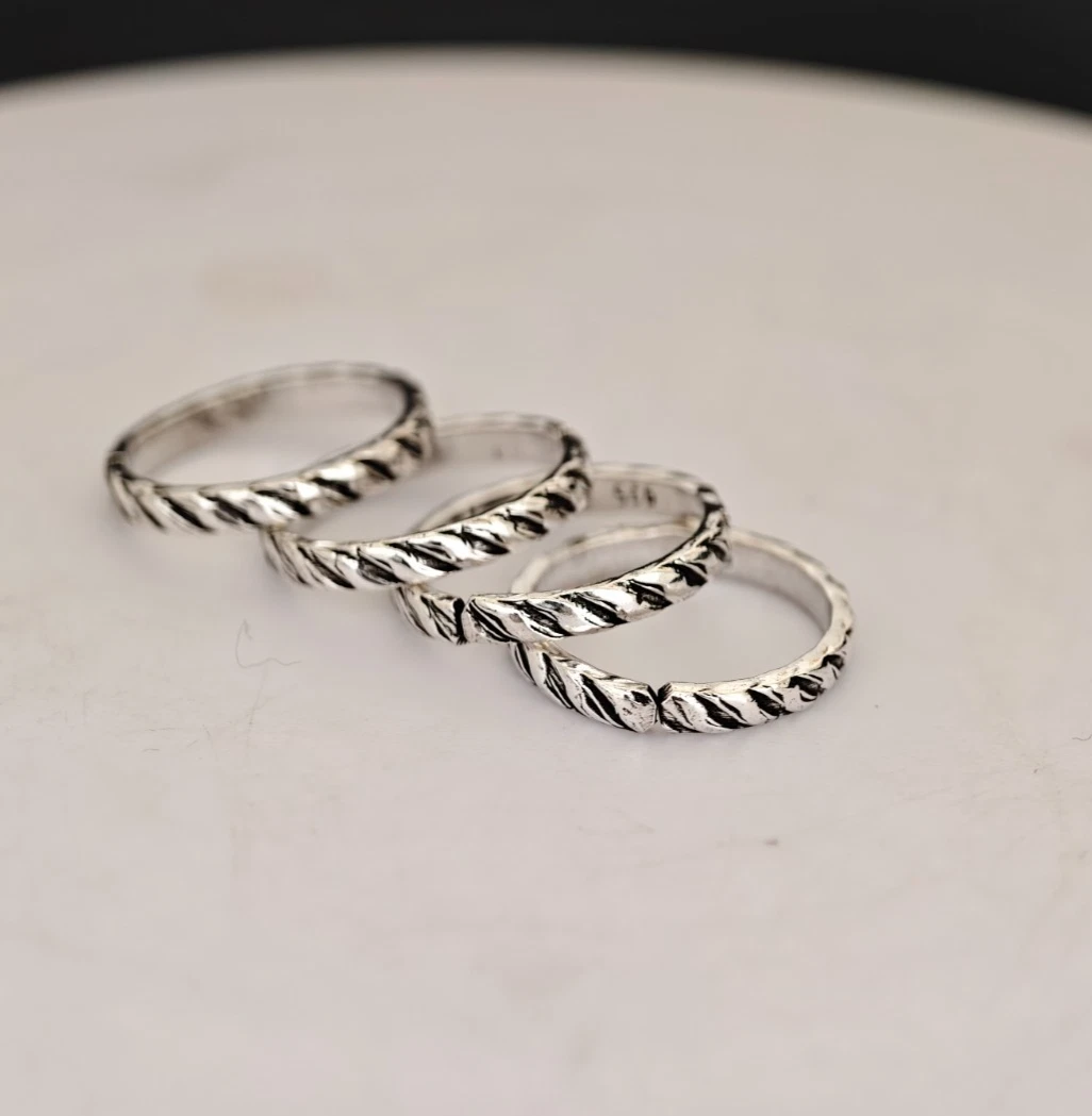 925 Sterling Silber Vintage Twist Zehenring oxidiert verstellbar geflochten B...