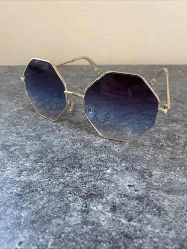 Vintage Octagon Sunglasses- Gold Metal Frame And Purple Blue Haze Lense