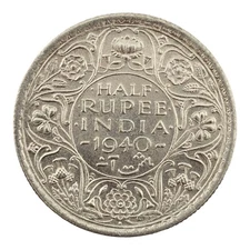 GEM BU 1940 India Half Rupee World Silver Coin Uncirculated