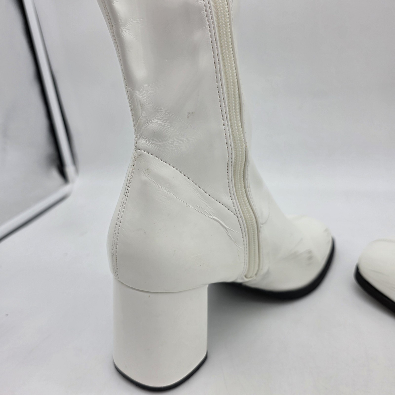 Funtasma Gogo 300 Boots Womens Size 8 White Patent Knee High Costume Mod 60s