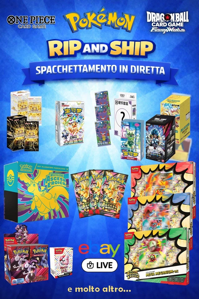 [LIVE] RIP & SHIP, Aste da 1€, Claim Sealed Pokemon, One Piece, Dragon Ball