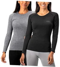  Women's 2 Pack Thermal Long Sleeve Shirts X-Small #1) Black / Heather Charcoal