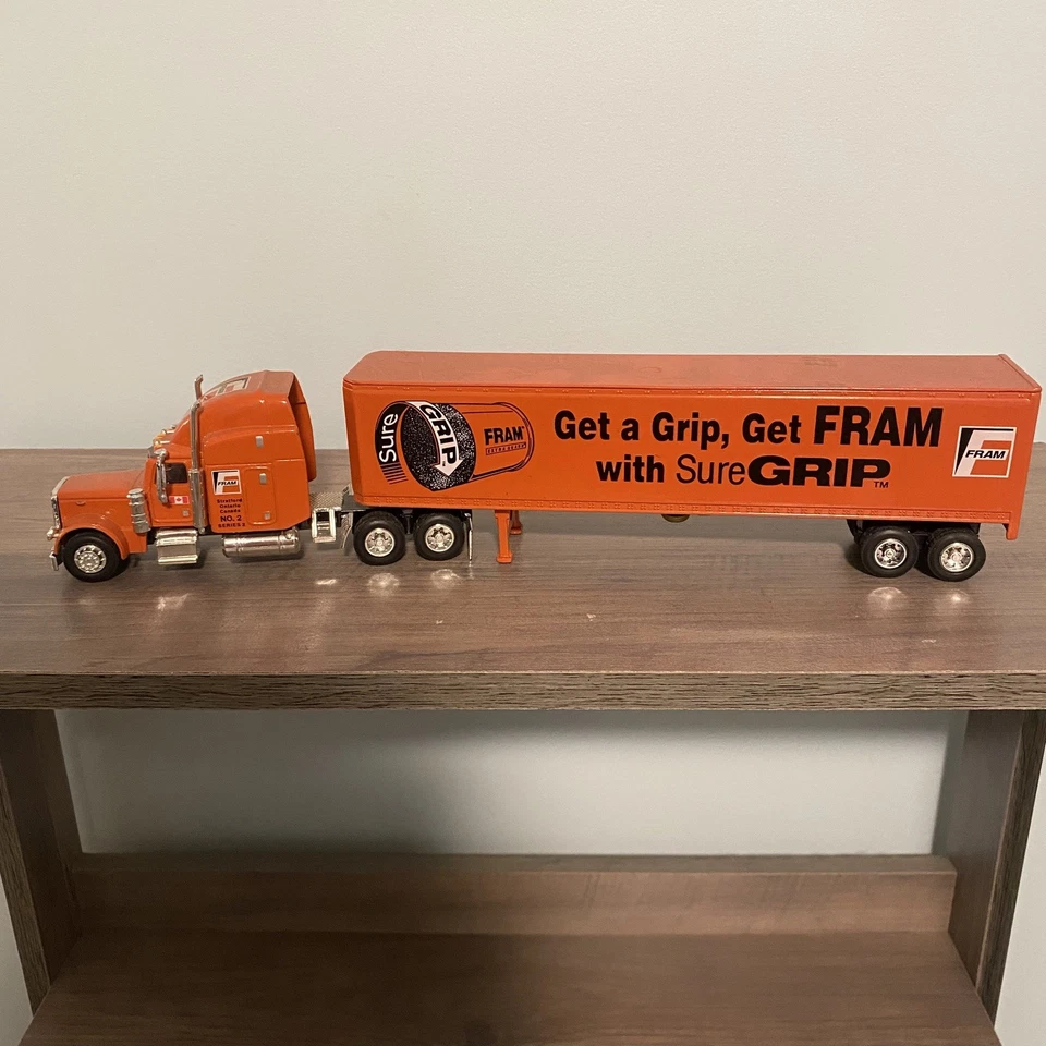 Liberty Classics FRAM Semi Freightliner Tractor Trailer Diecast Coin Bank Orange - Image 2 of 4