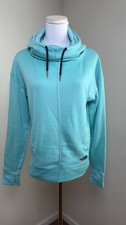 The North Face Women s Medium Aqua Blue Cowl Neck Fleece Hoodie Pullover Thumbho