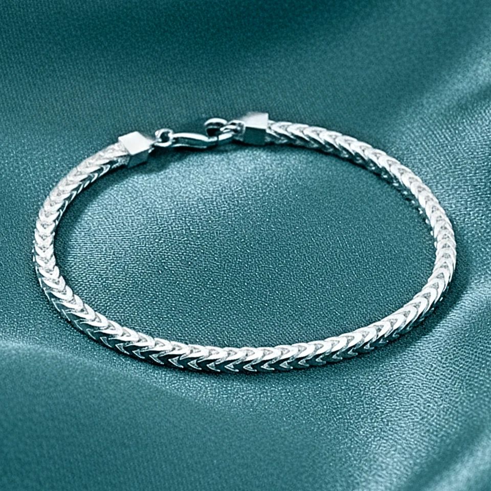 Твердое серебро 925 пробы 2 мм 4 мм Франко цепочка итальянский браслет 7,5 «8» - Изображение 4 из 4