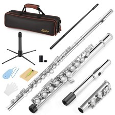 16-Key Closed Hole C Flute Kids Beginner, Nickel Full Kit, EFL-1