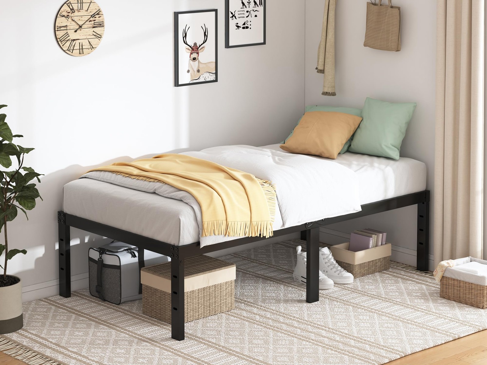 S - 18 In Sturdy Platform Bed Frame Twin Xl, Heavy Duty Meta...
