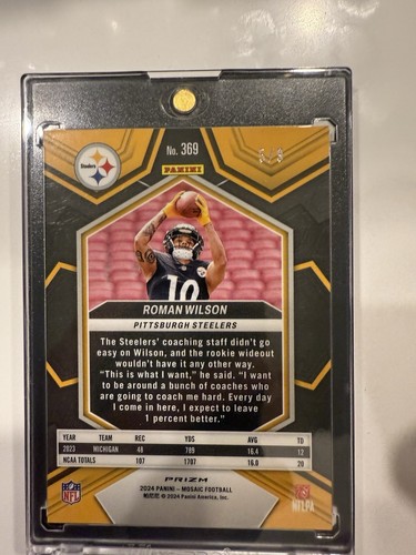 2024 Panini Mosaic Red Wave RC Roman Wilson /9 International SP Steelers - Picture 2 of 2