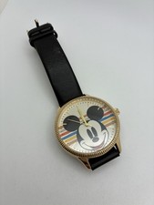Disney Mickey Mouse Watch Leather Band VTG New Battery- Working Condition