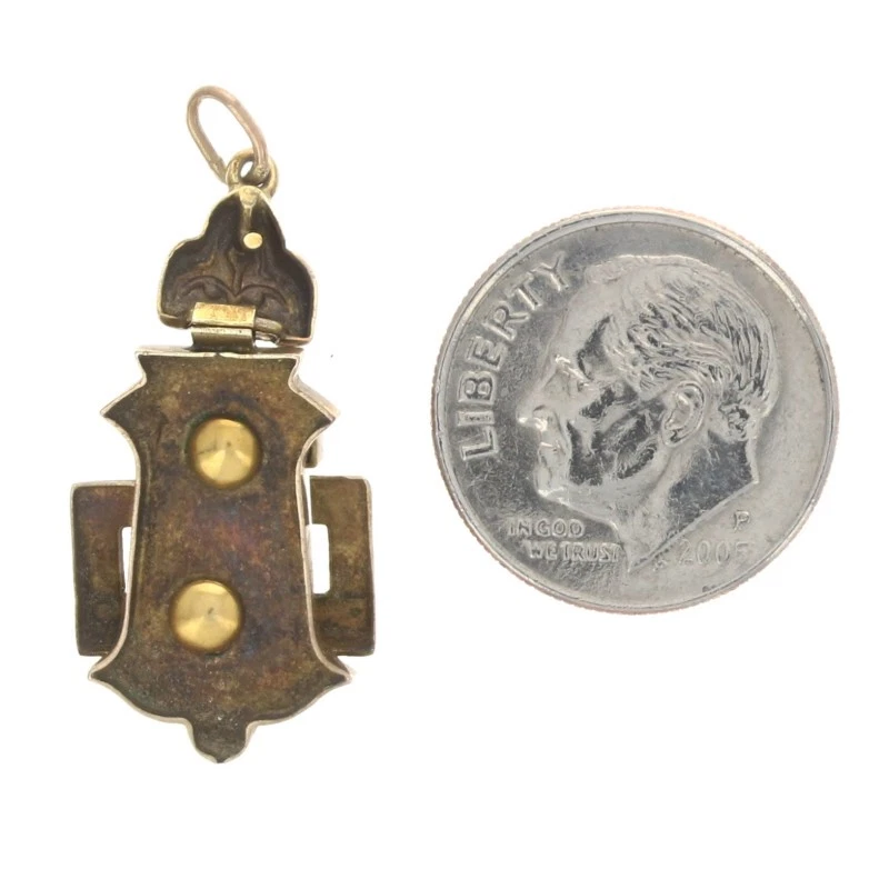 Jaune Perle Or & Simulé Turquoise Victorien Boucle Pendentif 10k Ancien - Photo 3/4