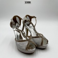 Top Moda Women's 5 Silver Strappy Rhinestone Embellished Stiletto Heel Sandal