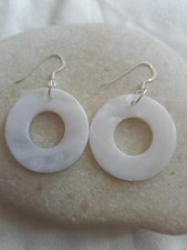 Mother of Pearl Shell - White Donuts Earrings - 925 Sterling Silver + Gift Bag