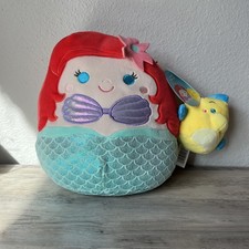 Squishmallows Disney ARIEL with FLOUNDER The Little Mermaid Plush Toy 10" 4" NWT