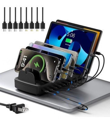 260W Charging Station for Multiple Devices, 10 Port Fast Charger Station with...