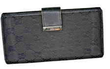 Gucci Women GG Monogram Black Snap-Closure Canvas Wallet Made In Italy