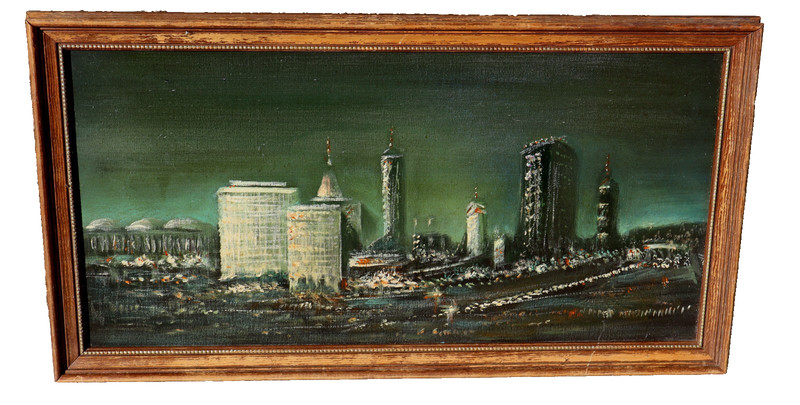 Mystery Artist Singapore? Night Time City Lights Scene oil painting