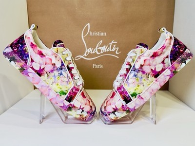 Christian Louboutin Junior Viera Orlato Flat Floral-print Satin Sneakers EU 43.5