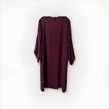 Eileen Fisher Dress Tulip Sleeve Cassis Silk Georgette Crepe Ballet Neck Shift L
