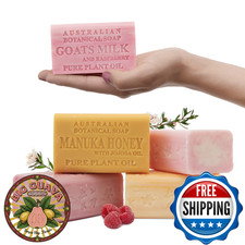 Australian Botanical Goats Milk Soap, Raspberry, Manuka Honey, Pink Lychee and V