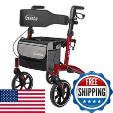 ZENBON ZB-ZX-7205 Rollator Walker Foldable Seat 330 lbs 4 Wheels 8 inch Red