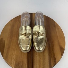Womens Sam Edelman Kira Gold Leather Horsebit Slip On Shoes Mules Size 7.5 M GUC