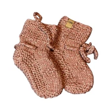 Quincy Mae organic knit booties Plum Heathered ankle tie 3-6m organic cotton