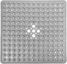 Shower Bath Mat 21x21 Inch Non Slip Suction Cups Drain Holes Washable Gray