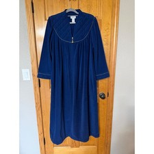 Vanity Fair Vintage Blue Velour Robe Quilted Gold Trim Tassel Zip Front Large