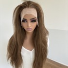 Long Straight Brown Mix Blonde Frontal Lace Wigs Heat Resistant Synthetic Hair