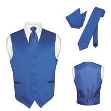 Men's Dress Vest NeckTie Hanky ROYAL BLUE Color Neck Tie Set for Suit or Tuxedo