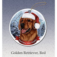 Holiday Pet Gifts Red Golden Retriever Santa Hat Dog Porcelain Ornament