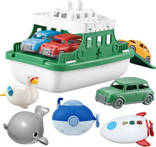Ferry Boat with 4 Car and 4 Wind up Bath Swimming Toys, Kids Bath Toy Floating V