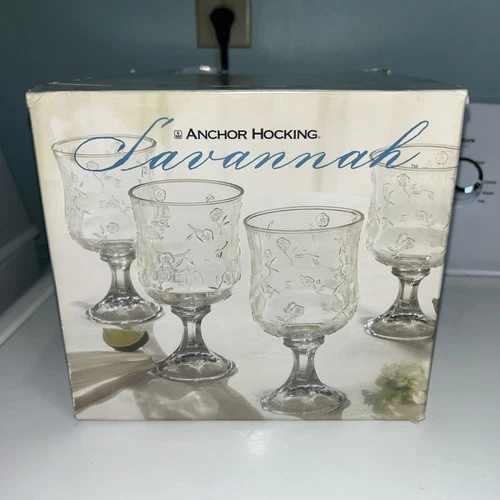 Anchor Hocking Savannah Vtg Clear Water Goblets 7 1/4” Set of 4 NIB*Discontinued