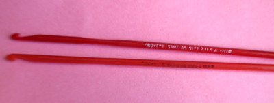 2 Vintage Hard Plastic ~ Boye ~ Crochet Hooks - Red ~ Different  Markings