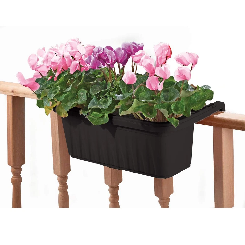 24 Inch Adjustable Railing Planter for Outdoor Gardening - Black - Image 3 of 4