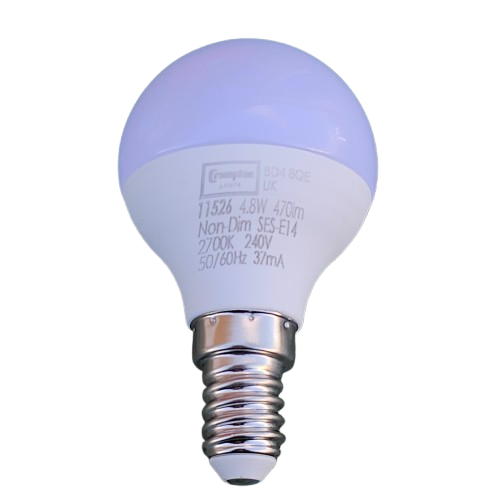 2 x SES - E14 4.8w Crompton LED Round Bulb 2700k Warm White 470lm 240v 11526l