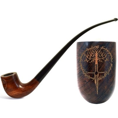 Lange Birnenholz Tabakpfeife. Tolkien-inspirierter Gravur defekt 6