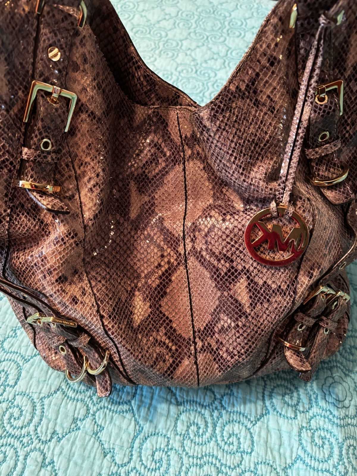 Michael Kors Genuine Python Grey Brown Leather ha… - image 3