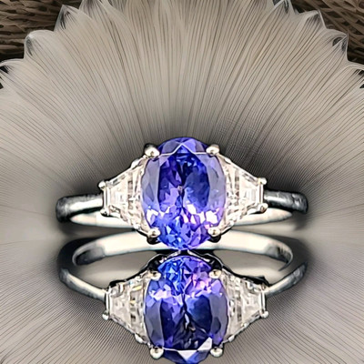14 Karat Weißgold Verlobungsring 1,65 kt. Natur Edelstein Tansanit ovale Form 