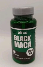 Allnue Black MACA 1000 Mg 60 Capsules Increase Energy Gluten Free
